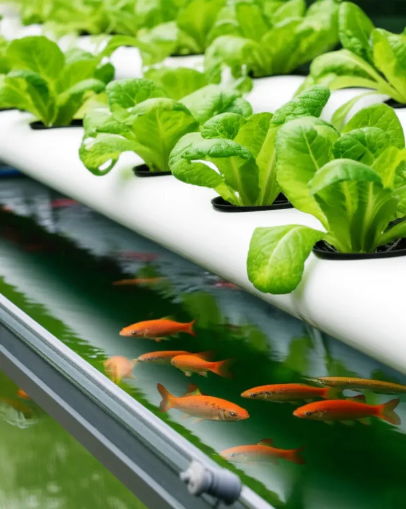 Aquaponics Garden Systems cycle diagram showing fish tank ammonia conversion by bacteria into nitrates for plant absorption a