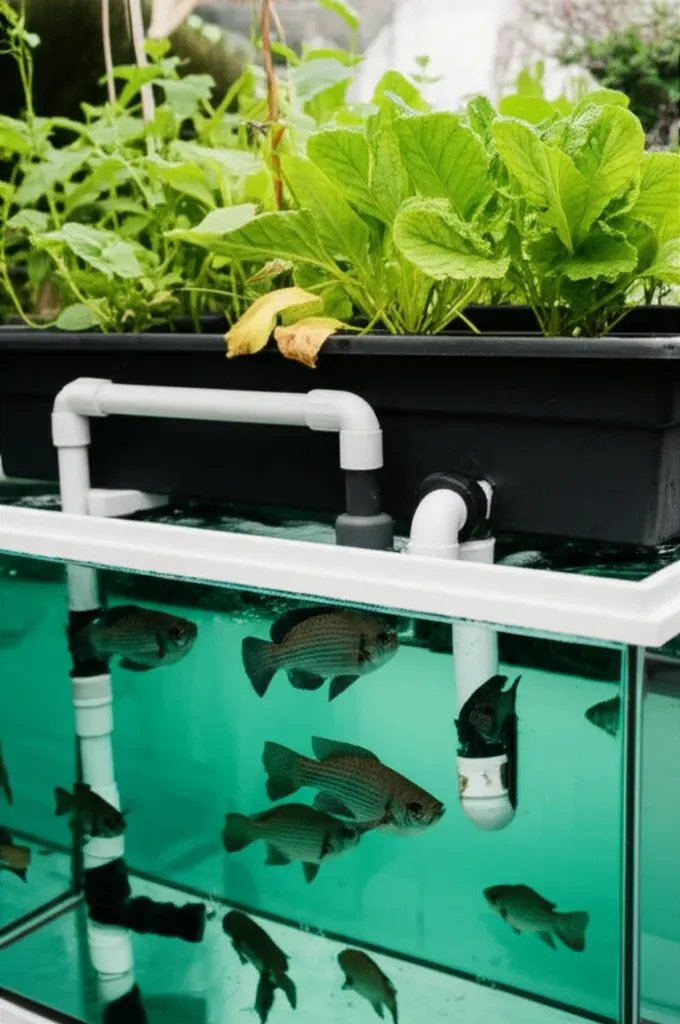 Healthy tilapia swimming in clear water inside an aquaponics fish tank, showing essential system construction details