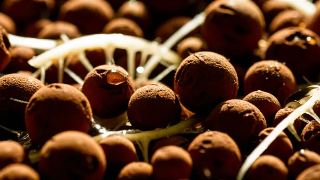 Expanded clay pellets and grow media in aquaponics grow bed with visible plant roots and bacterial colonization surfaces