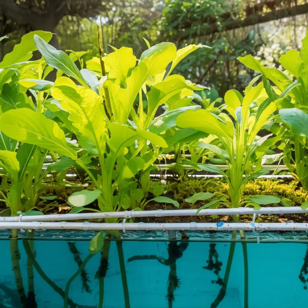 Nitrogen cycle diagram in DIY aquaponics system showing ammonia conversion to nitrite and nitrate with bacteria and plant nut