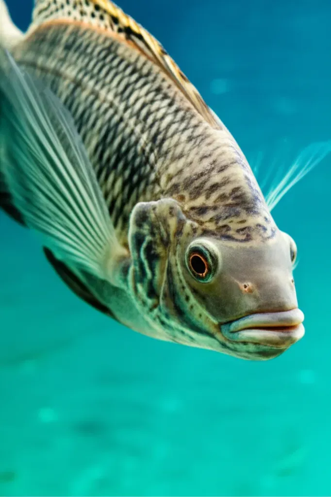 Tilapia fish in aquaponics tank showing distinctive coloring and features in warm water environment